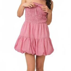 Gilli Bubble Hem Romper Gingham Smocked Bow Red Women's Size Medium NWT